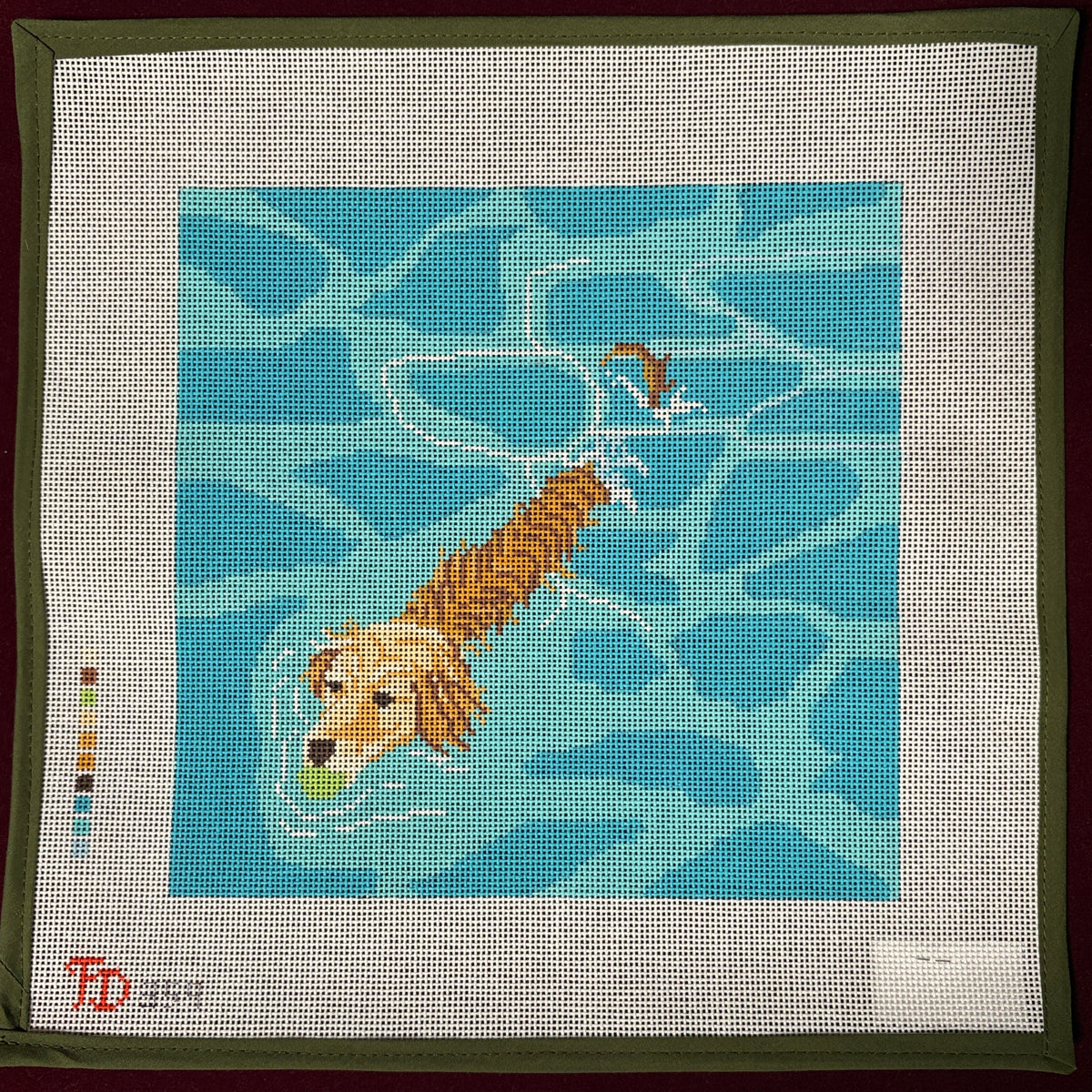 Golden Retriever Pool Fetch-Needlepoint Canvas-The Collection Designs-The Pepper Pot Barrington, IL