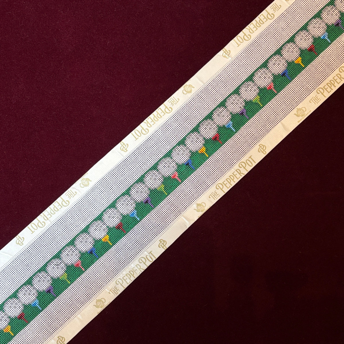 Golf Balls on Colorful Tees Belt-Needlepoint Canvas-Elm Tree-The Pepper Pot Barrington, IL