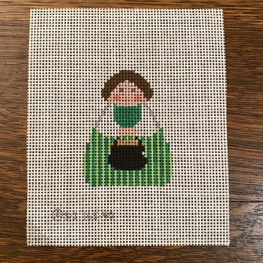 Green Angel with Pot of Gold August Trunk Show-Needlepoint Canvas-KCN Designers-The Pepper Pot Barrington, IL