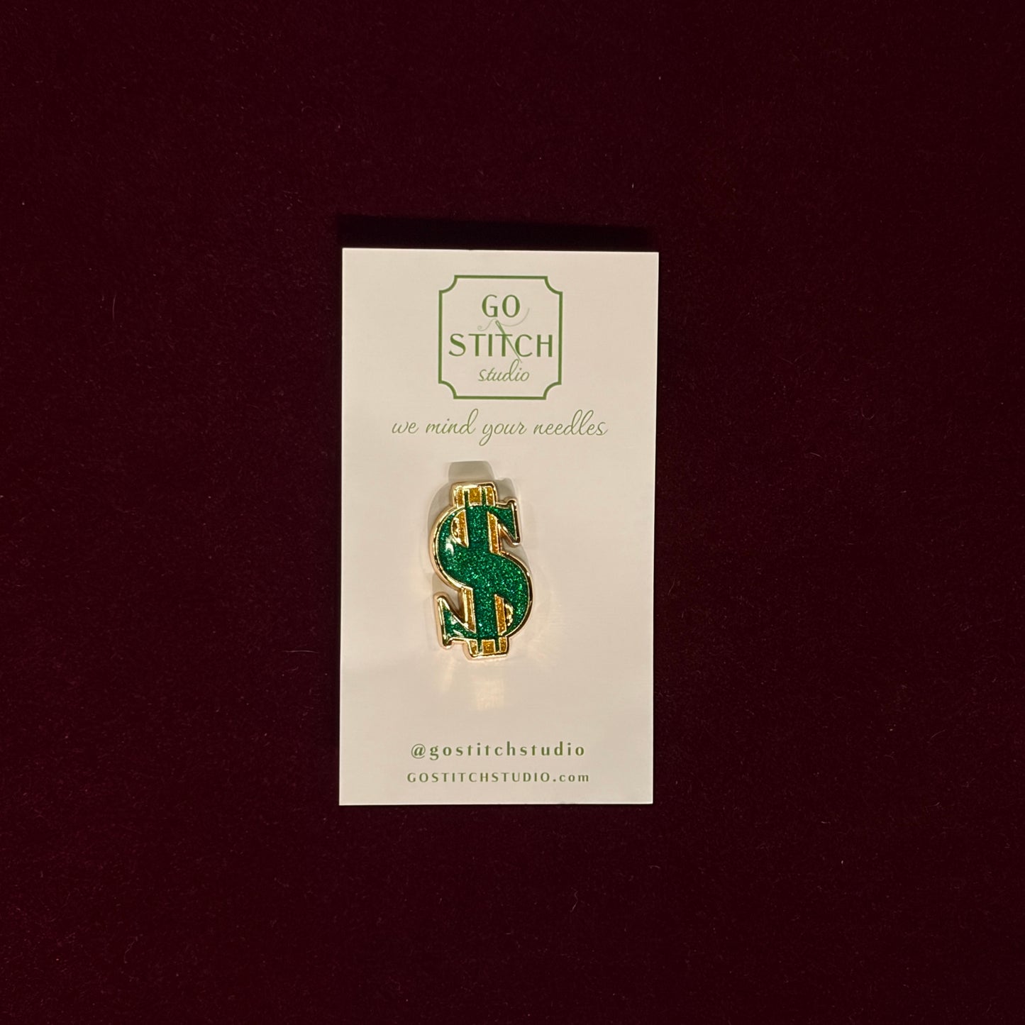 Green & Gold Glitter Dollar Sign Needle Minder-Needle Minder-Go Stitch Studio-The Pepper Pot