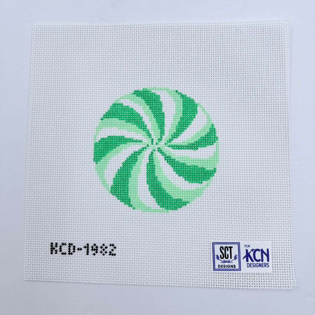 Green Peppermint Round August Trunk Show-Needlepoint Canvas-KCN Designers-The Pepper Pot Barrington, IL