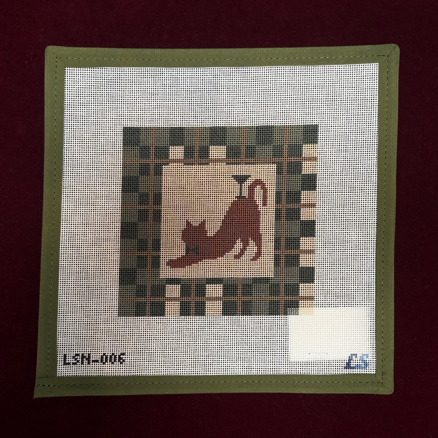 Green Plaid Martini Cat-Needlepoint Canvas-Lake Shore Needlepoint-The Pepper Pot Barrington, IL