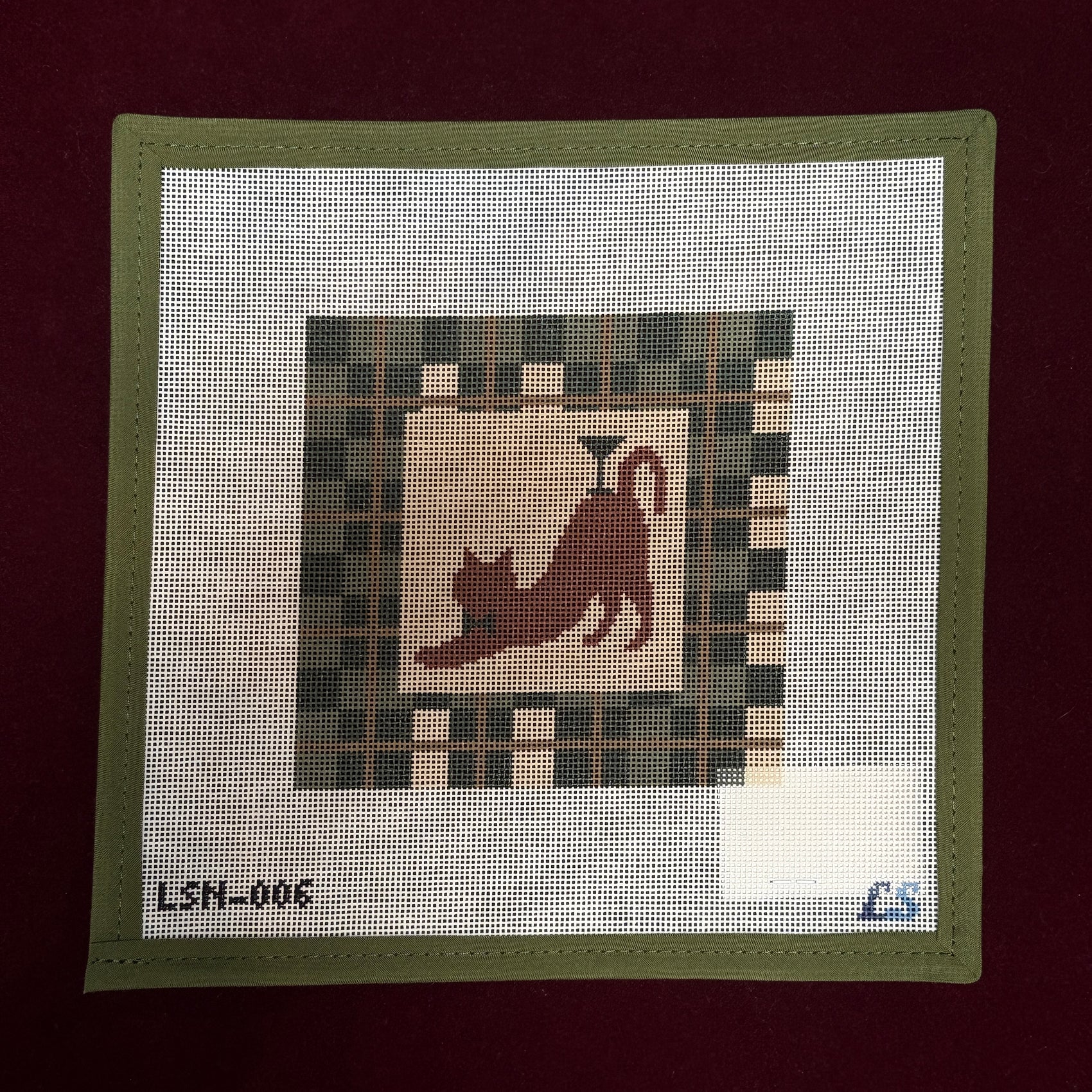 Green Plaid Martini Cat-Needlepoint Canvas-Lake Shore Needlepoint-The Pepper Pot Barrington, IL