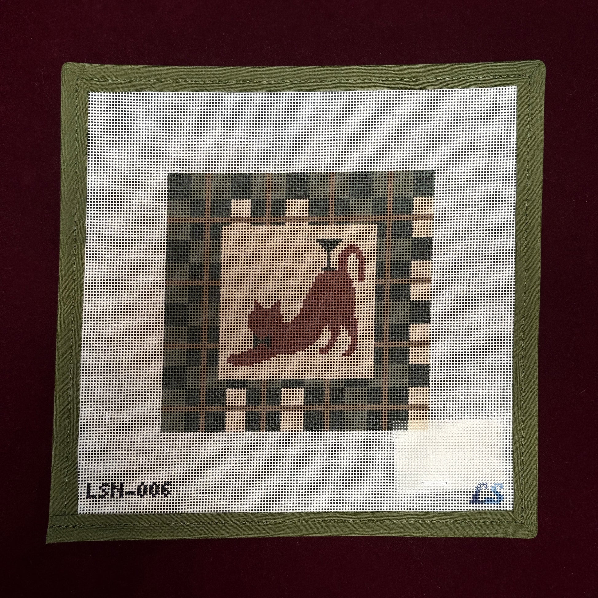Green Plaid Martini Cat-Needlepoint Canvas-Lake Shore Needlepoint-The Pepper Pot Barrington, IL