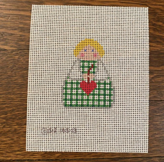 Green Plaid with Red Heart Angel August Trunk Show-Needlepoint Canvas-KCN Designers-The Pepper Pot Barrington, IL