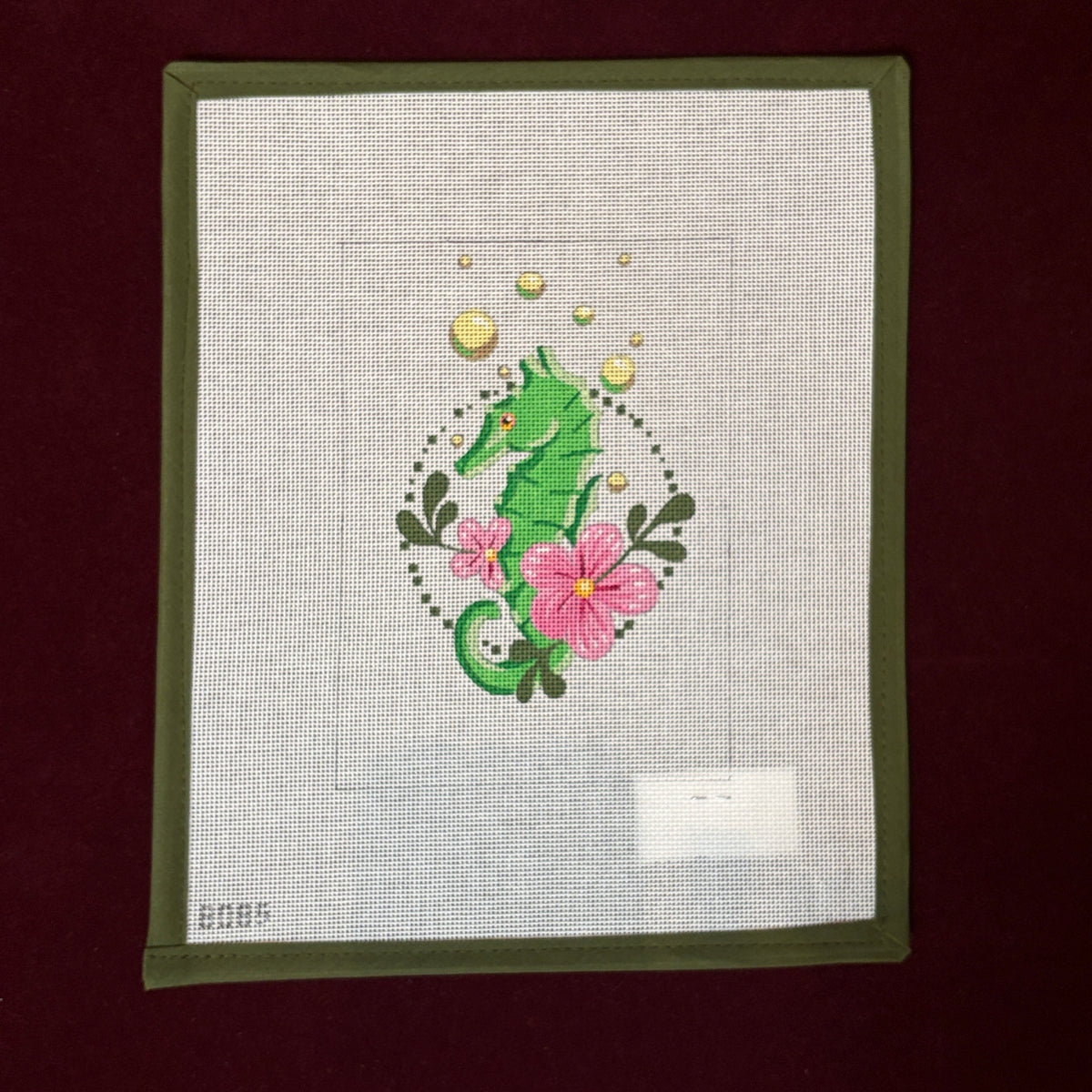 Green Seahorse & Bubbles-Needlepoint Canvas-Alice Peterson Company-The Pepper Pot Barrington, IL