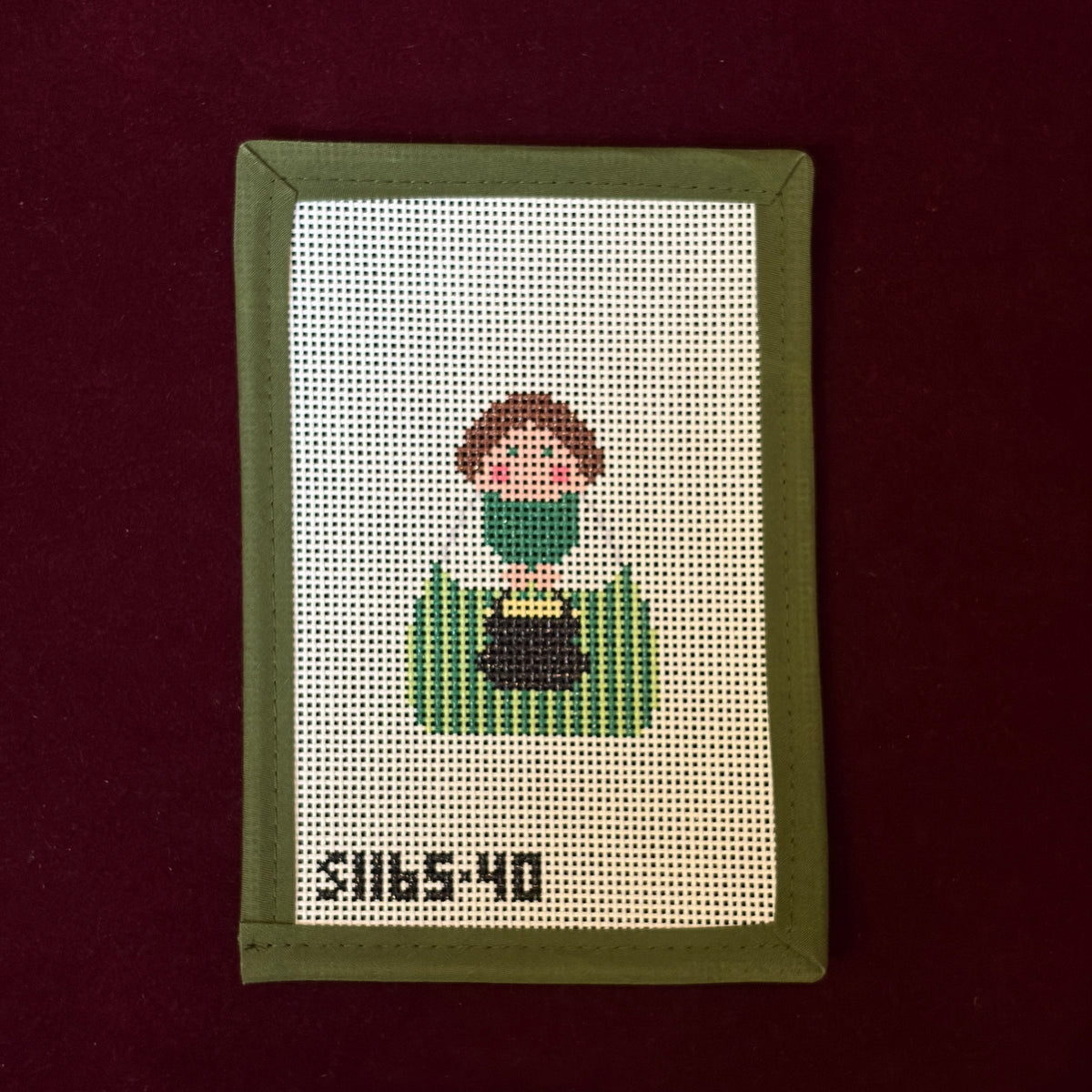 Green Stitch-It Angel with Pot of Gold-Needlepoint Canvas-KCN Designers-The Pepper Pot Barrington, IL
