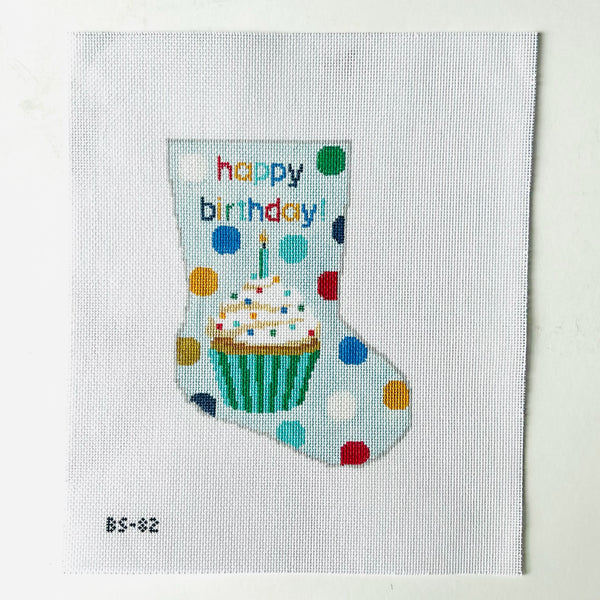 Happy Birthday Blue Ornament Sized Stocking August Trunk Show-Needlepoint Canvas-KCN Designers-The Pepper Pot Barrington, IL