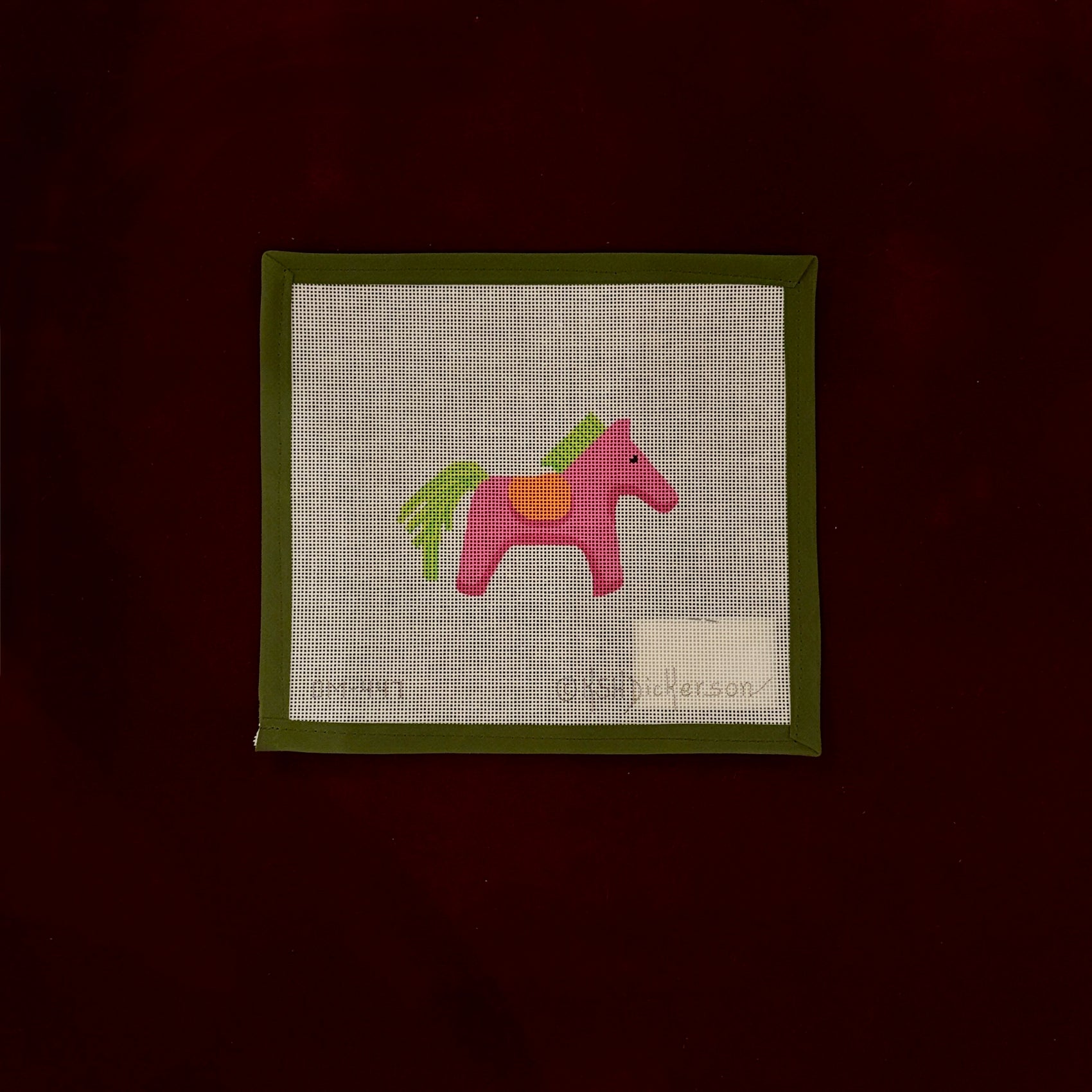 Hermes Horse With Saddle (Hot Pink, Lime, & Orange)-Needlepoint Canvas-Kate Dickerson-The Pepper Pot Barrington, IL