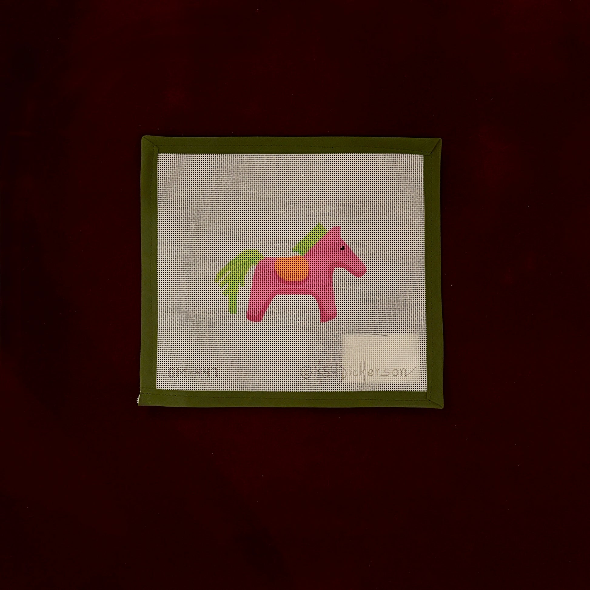 Hermes Horse With Saddle (Hot Pink, Lime, & Orange)-Needlepoint Canvas-Kate Dickerson-The Pepper Pot Barrington, IL