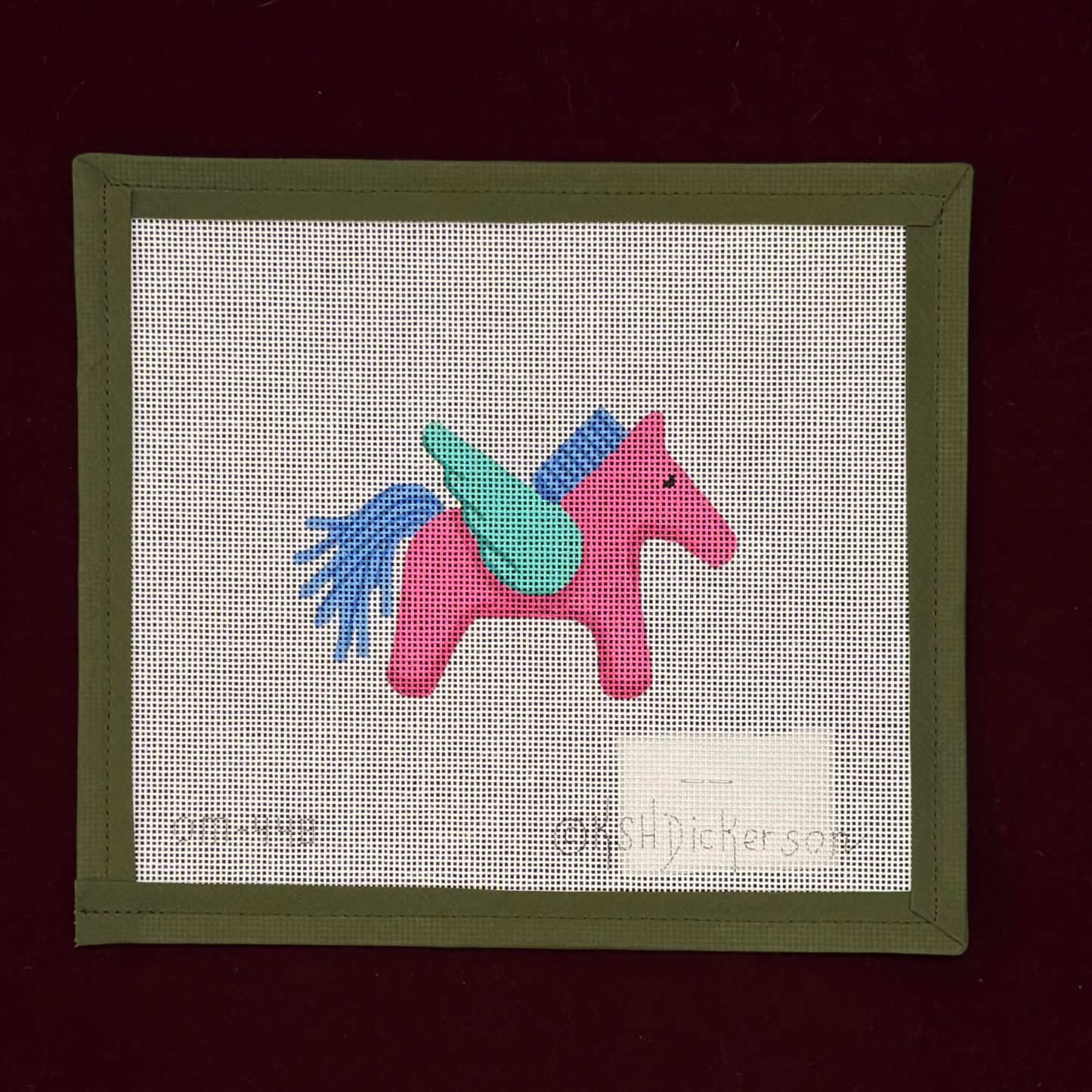 Hermes Pegasus (Fuchsia, Blue, Turquoise)-Needlepoint Canvas-Kate Dickerson-The Pepper Pot Barrington, IL