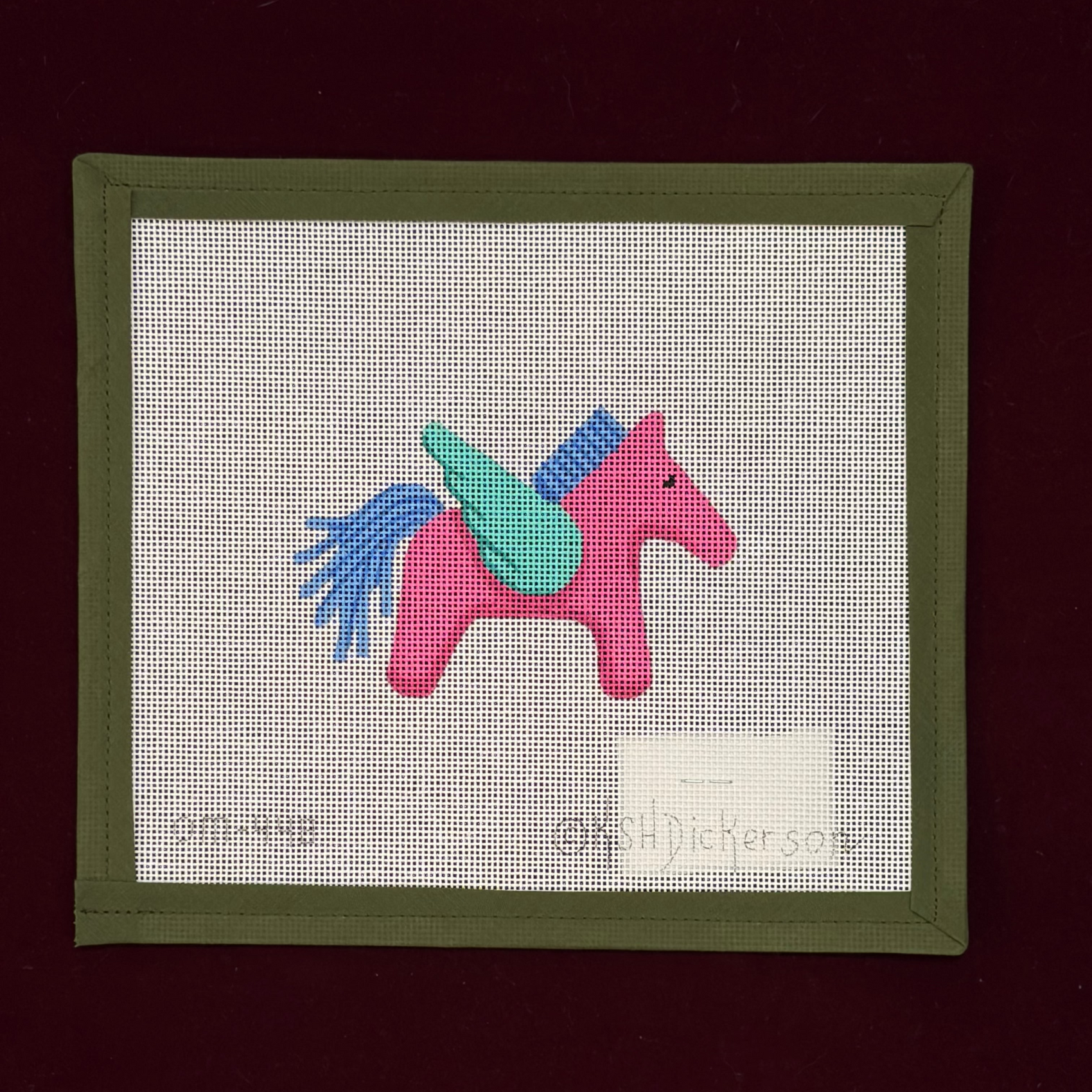 Hermes Pegasus (Fuchsia, Blue, Turquoise)-Needlepoint Canvas-Kate Dickerson-The Pepper Pot Barrington, IL