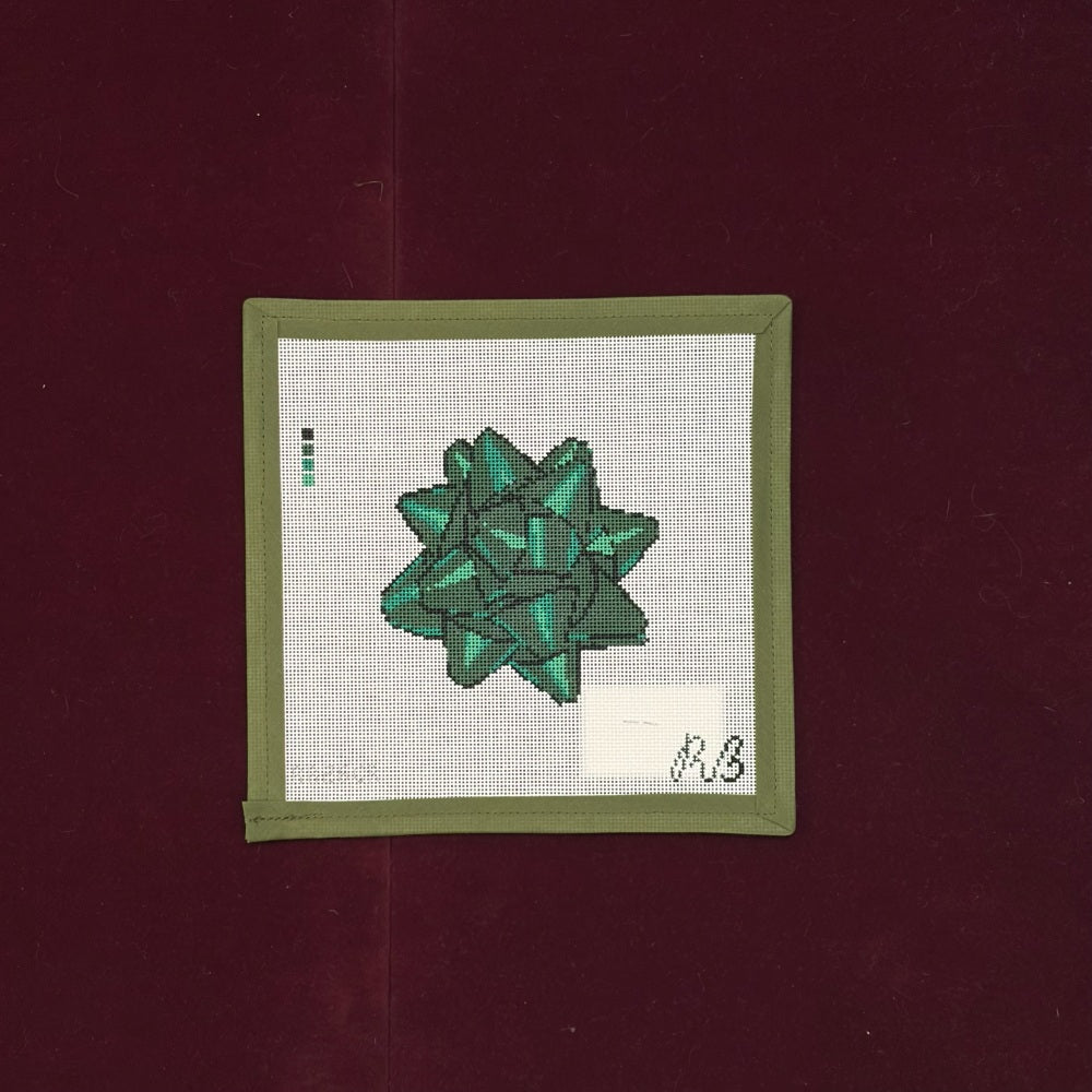 Holiday Bow (Green)-Needlepoint Canvas-Rachel Barri-The Pepper Pot Barrington, IL