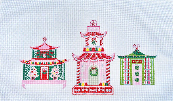 Holiday Pagoda Bolster Pillow August Trunk Show-Needlepoint Canvas-KCN Designers-The Pepper Pot Barrington, IL
