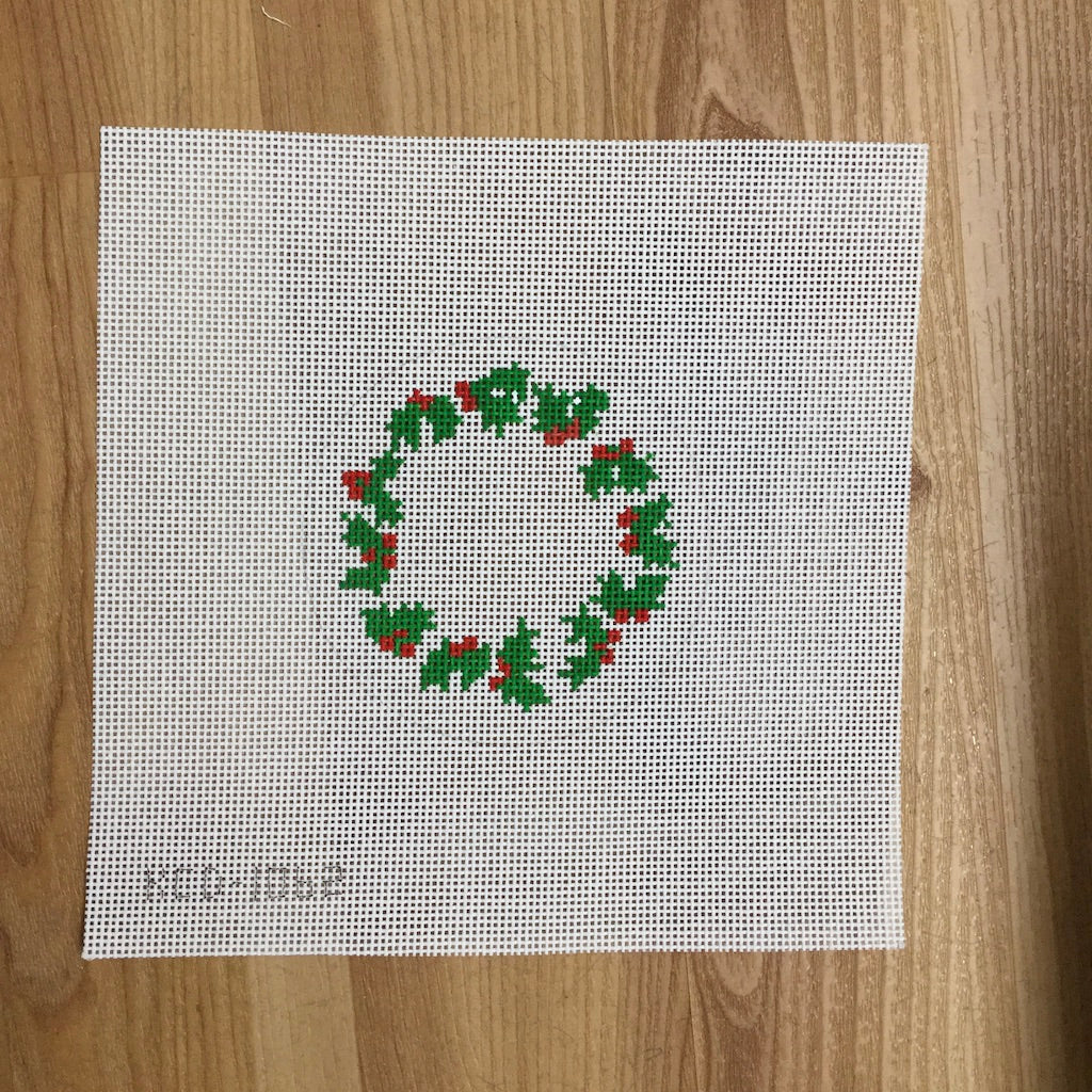 Holly Wreath August Trunk Show-Needlepoint Canvas-KCN Designers-The Pepper Pot Barrington, IL