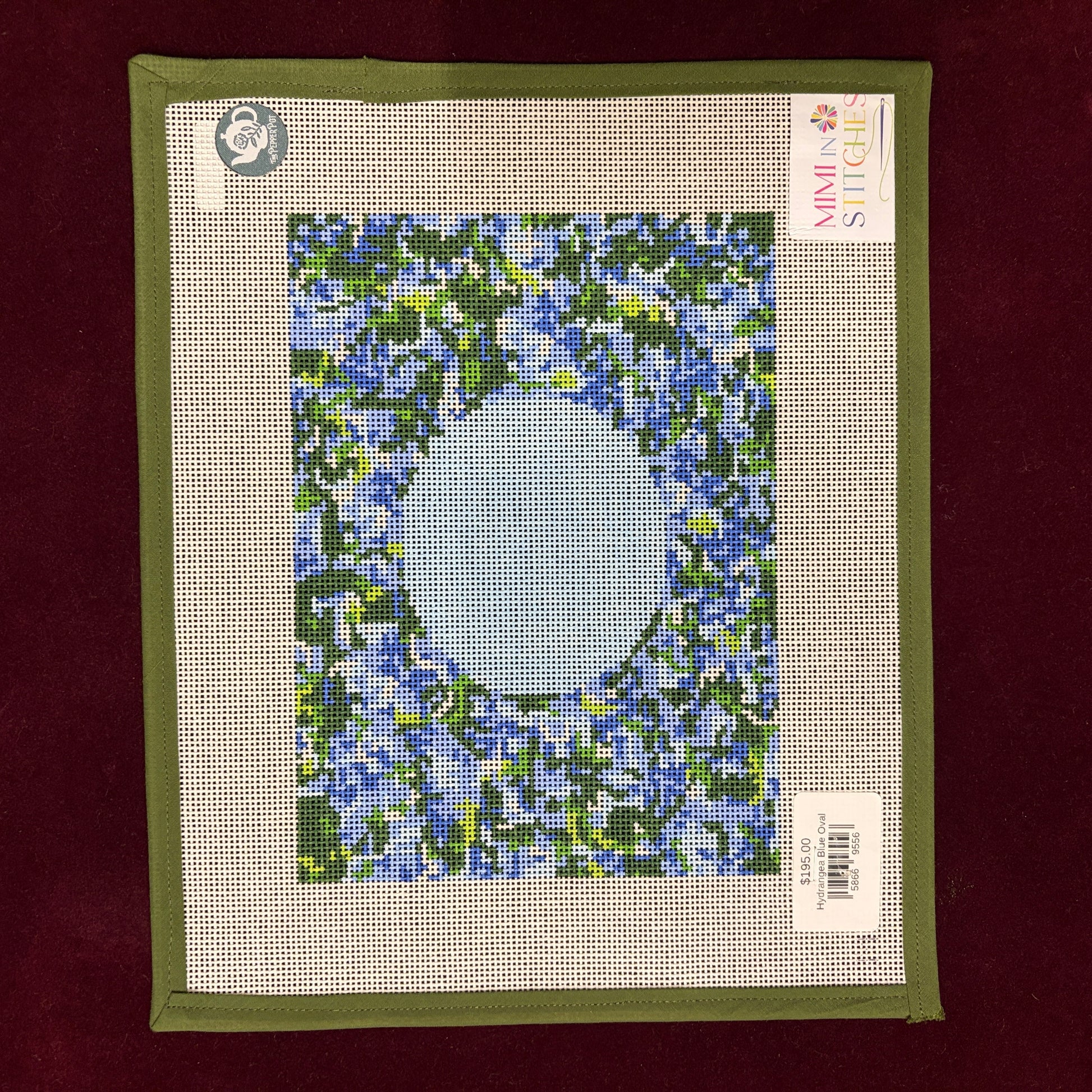 Hydrangea Blue Oval-Needlepoint Canvas-Mimi In Stitches-The Pepper Pot Barrington, IL