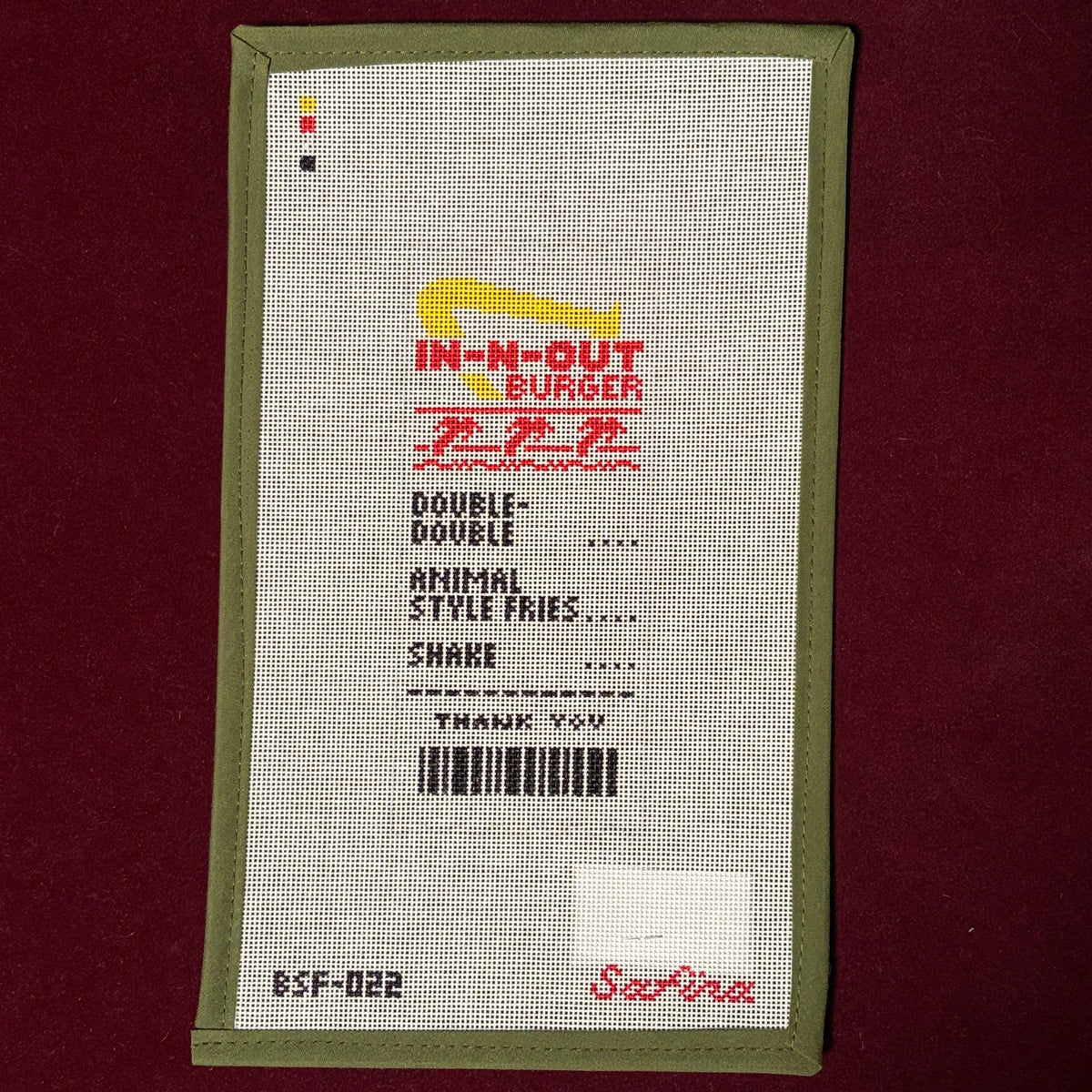 In-N-Out Receipt-Needlepoint Canvas-Safira Stitches-The Pepper Pot Barrington, IL