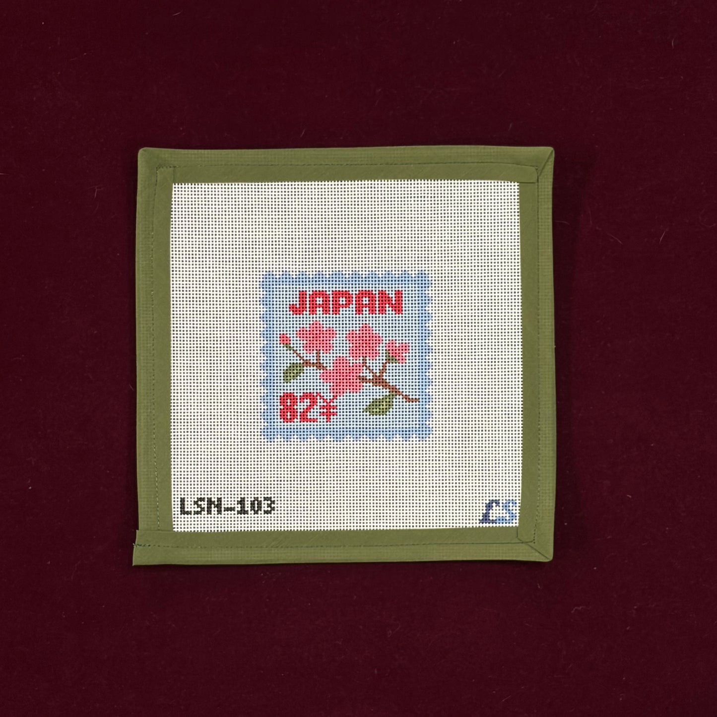 Japan Travel Postage-Canvas-Lake Shore Needlepoint-The Pepper Pot