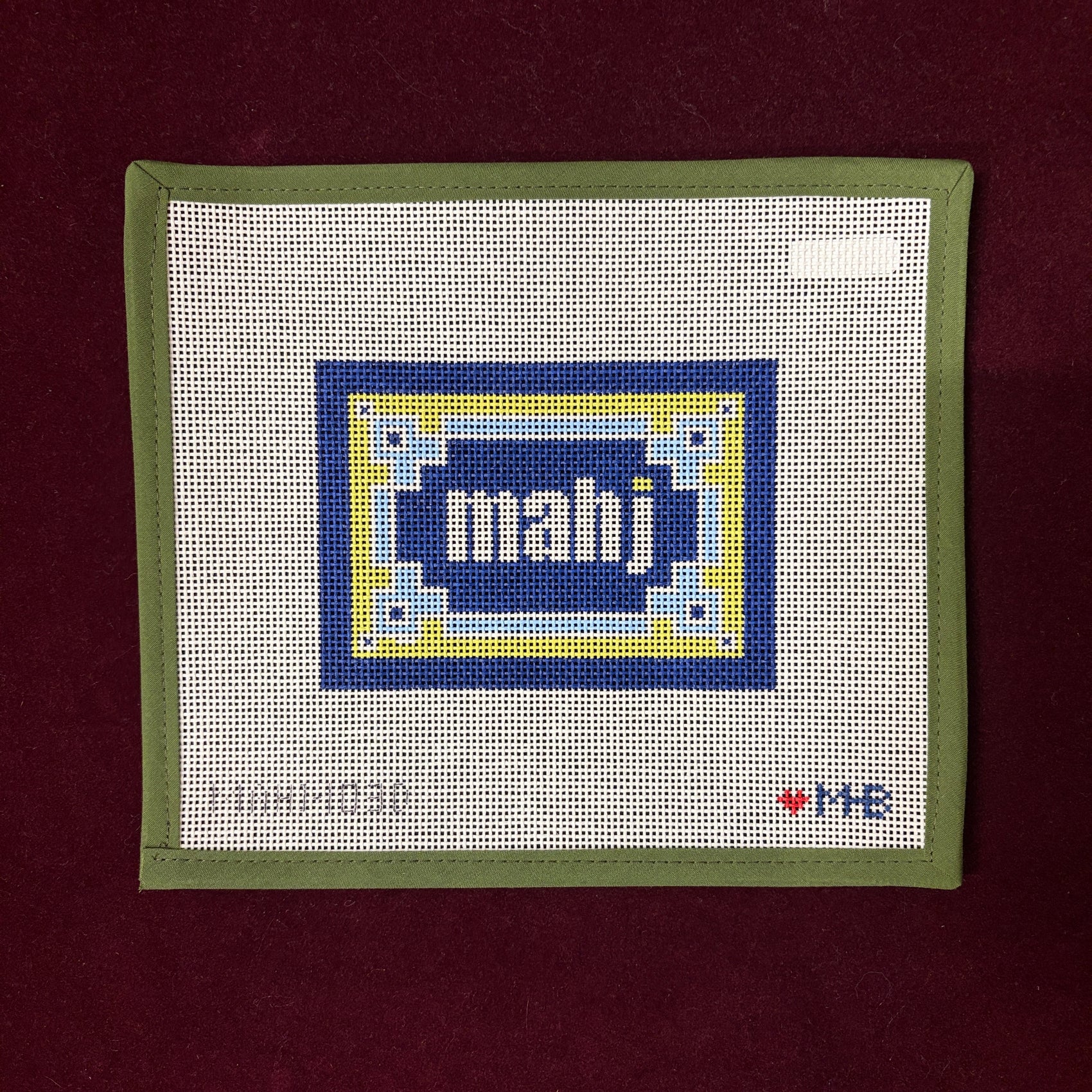 Key Corner Mahjong Insert-Needlepoint Canvas-Love MHB-Navy, Light Blue, Citron-The Pepper Pot Barrington, IL