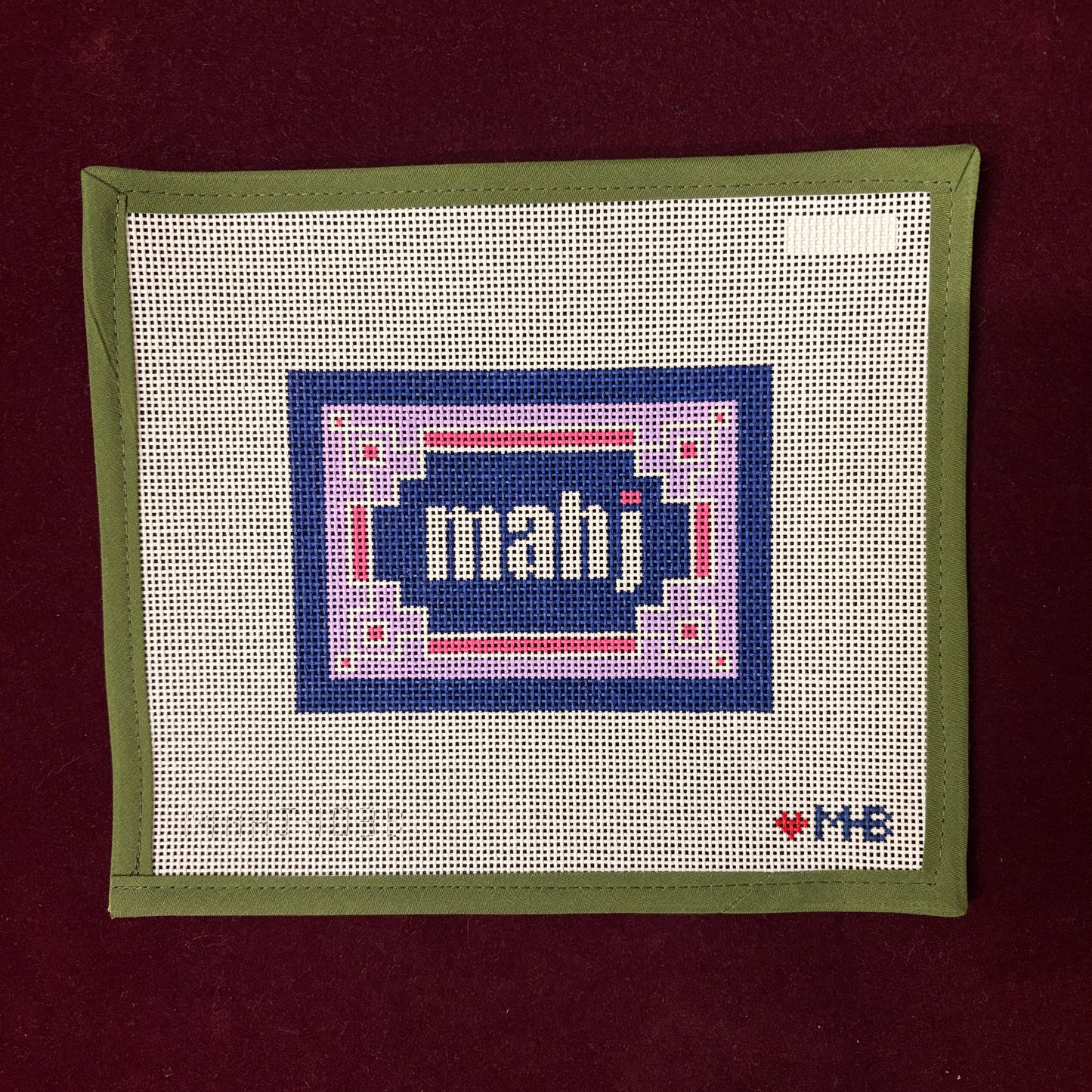 Key Corner Mahjong Insert-Needlepoint Canvas-Love MHB-Navy, Lilac, Pink-The Pepper Pot Barrington, IL