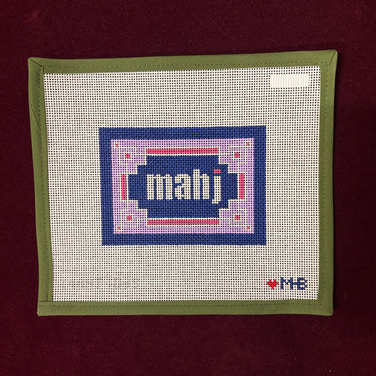 Key Corner Mahjong Insert-Needlepoint Canvas-Love MHB-Navy, Lilac, Pink-The Pepper Pot Barrington, IL