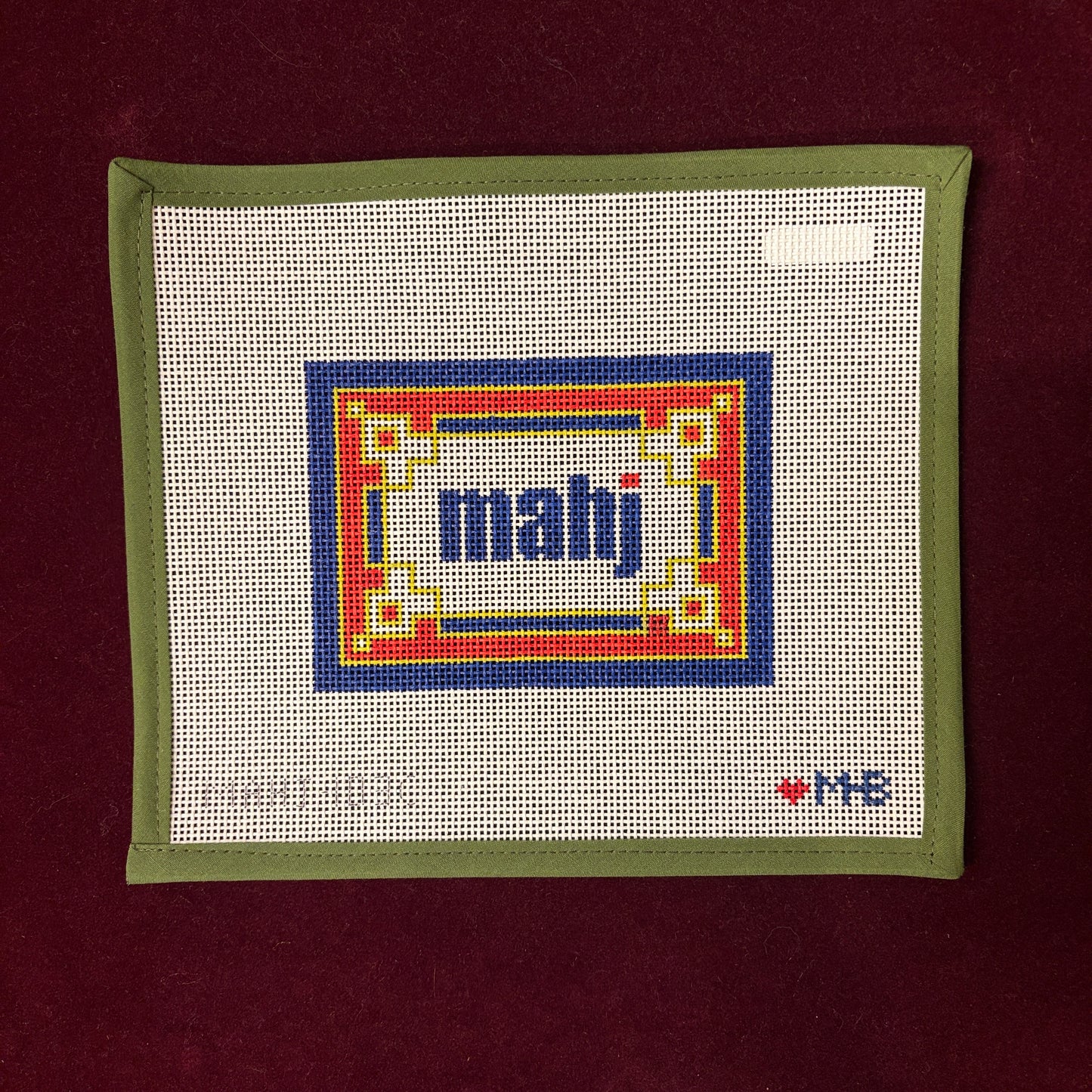 Key Corner Mahjong Insert-Needlepoint Canvas-Love MHB-Red, Navy, Olive-The Pepper Pot Barrington, IL