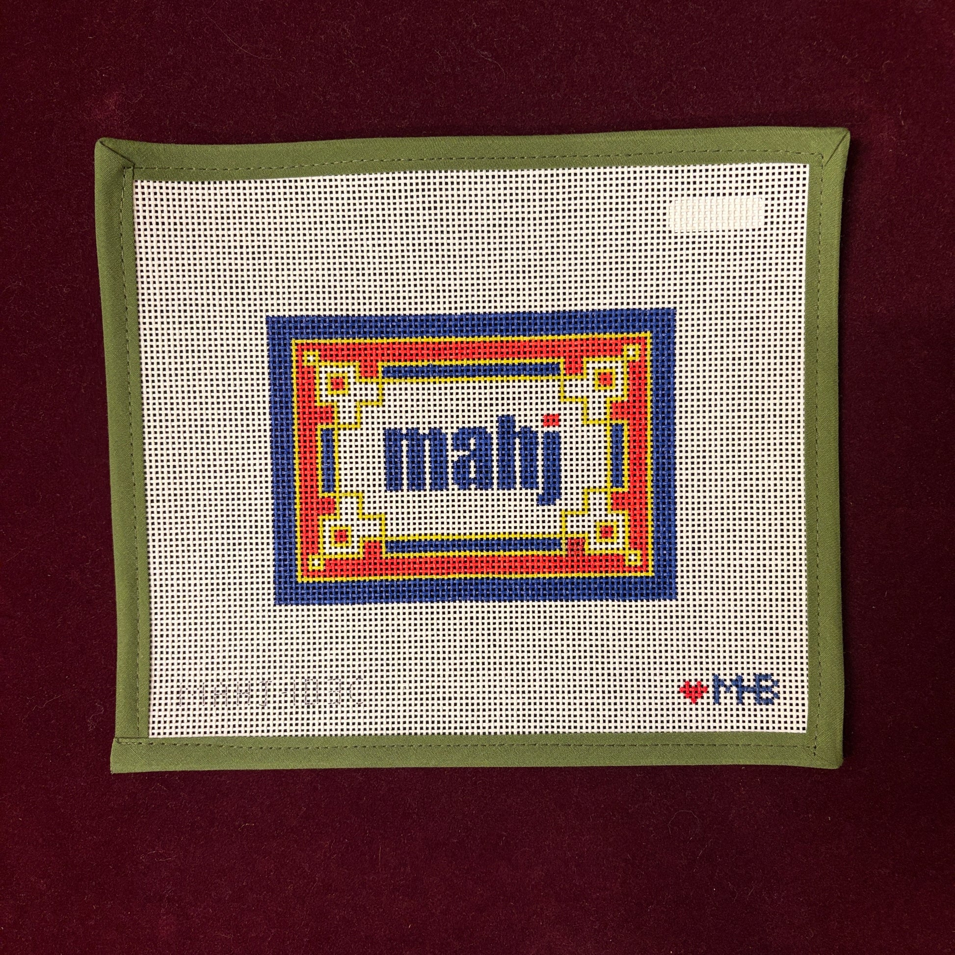 Key Corner Mahjong Insert-Needlepoint Canvas-Love MHB-Red, Navy, Olive-The Pepper Pot Barrington, IL