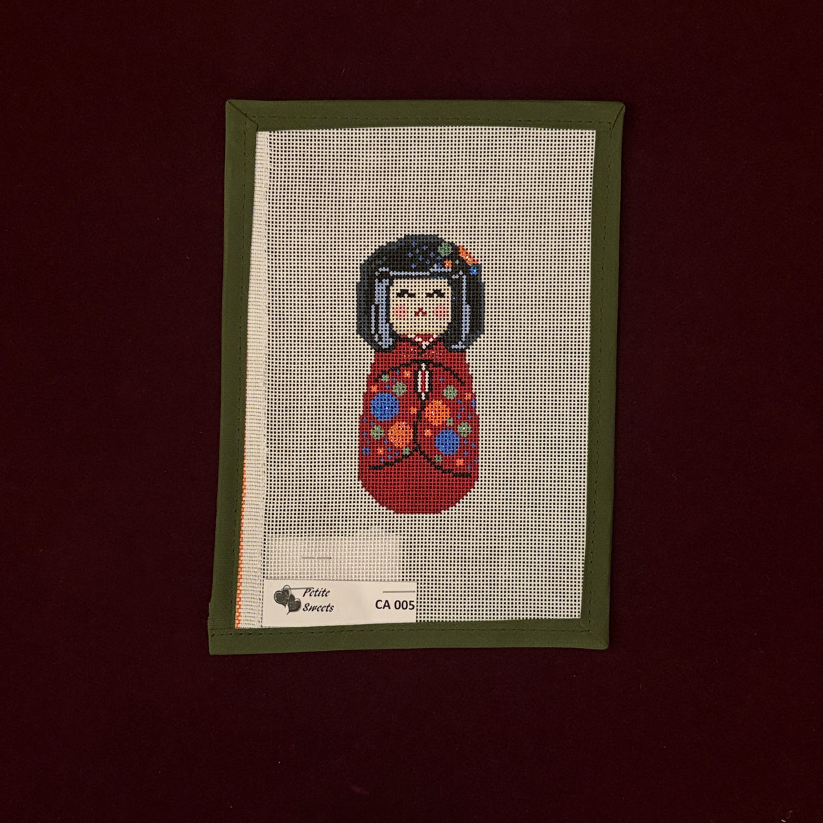 Kokeshi Doll (Girl)-Needlepoint Canvas-JL Canvas Company-The Pepper Pot Barrington, IL