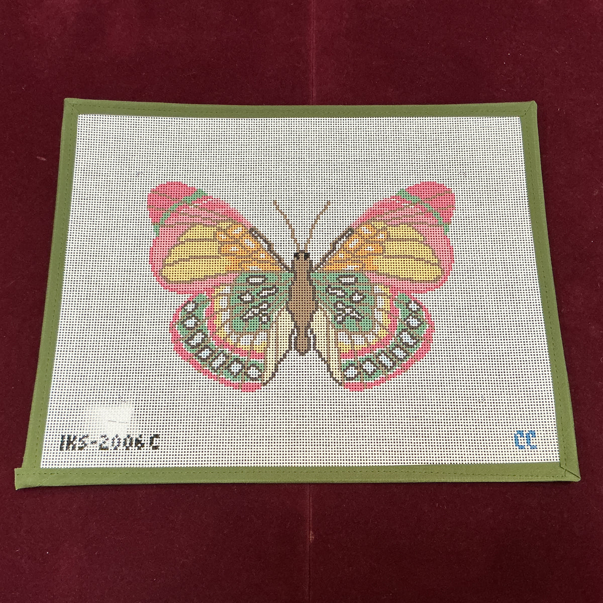 Large Butterfly, Pink and Green-Needlepoint Canvas-Initial K Studio-The Pepper Pot Barrington, IL