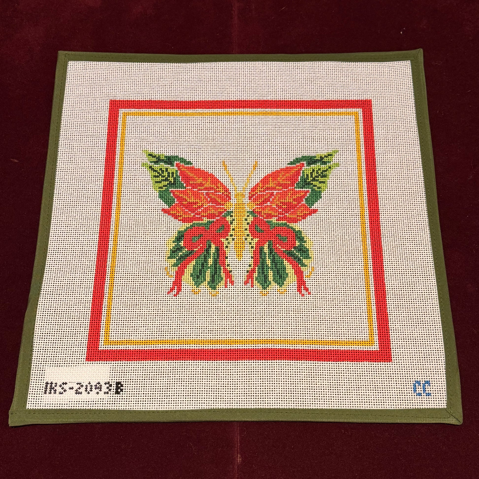 Large Butterfly, Poinsettia-Needlepoint Canvas-Initial K Studio-The Pepper Pot Barrington, IL