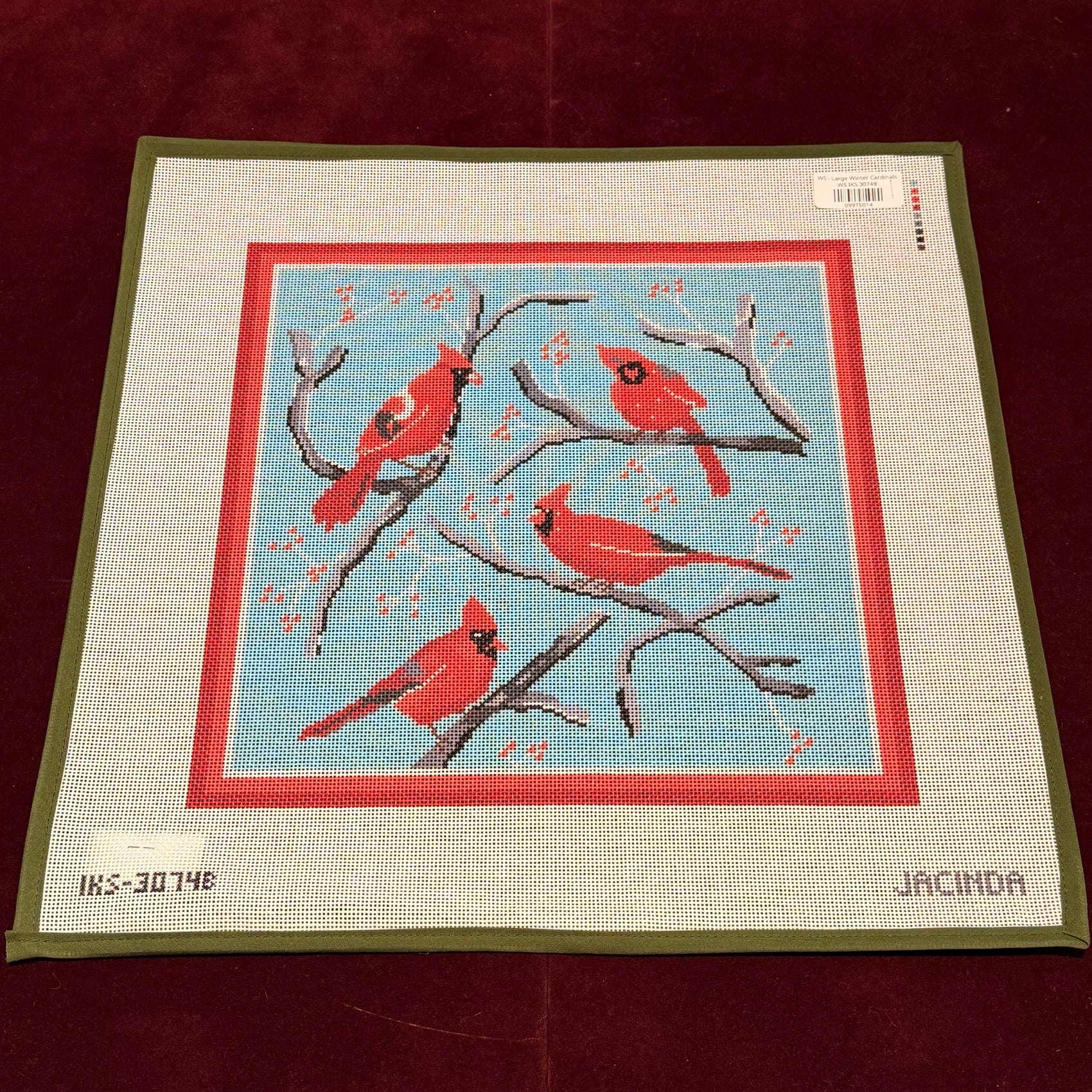 Large Winter Cardinals-Needlepoint Canvas-Initial K Studio-The Pepper Pot Barrington, IL