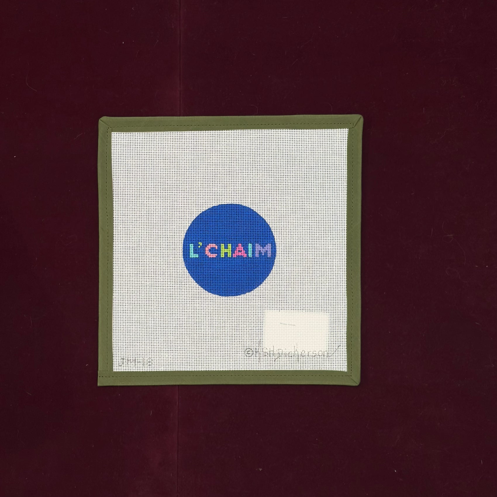 L'Chaim (Bright Letters on Blue) 3" Round-Canvas-Kate Dickerson-The Pepper Pot