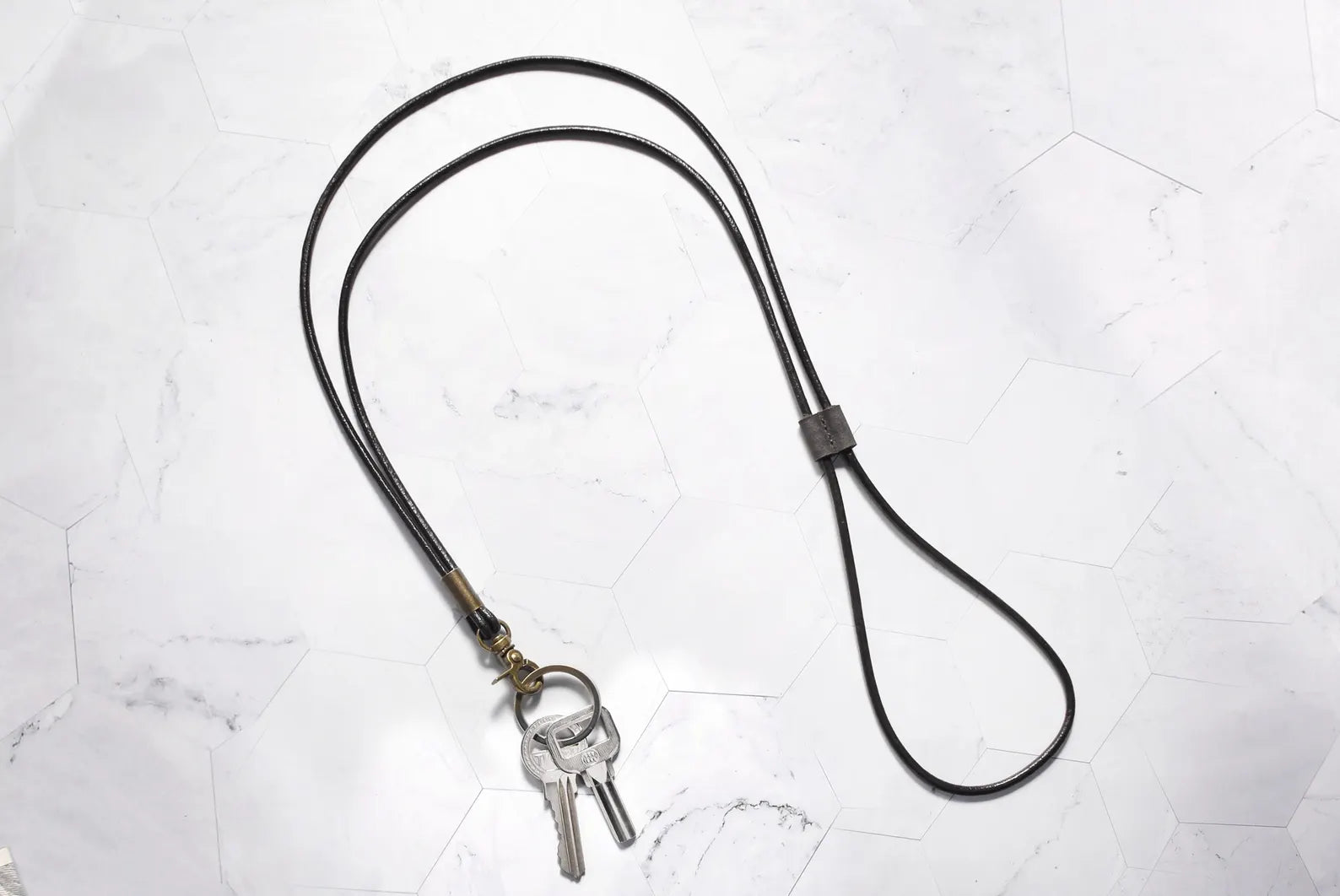 Leather Lanyard with Key Ring and Lobster Claw-Accessories-The Pepper Pot-Black-The Pepper Pot