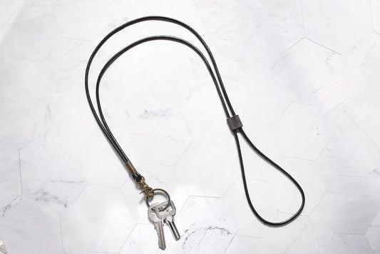 Leather Lanyard with Key Ring and Lobster Claw-Accessories-The Pepper Pot-Black-The Pepper Pot
