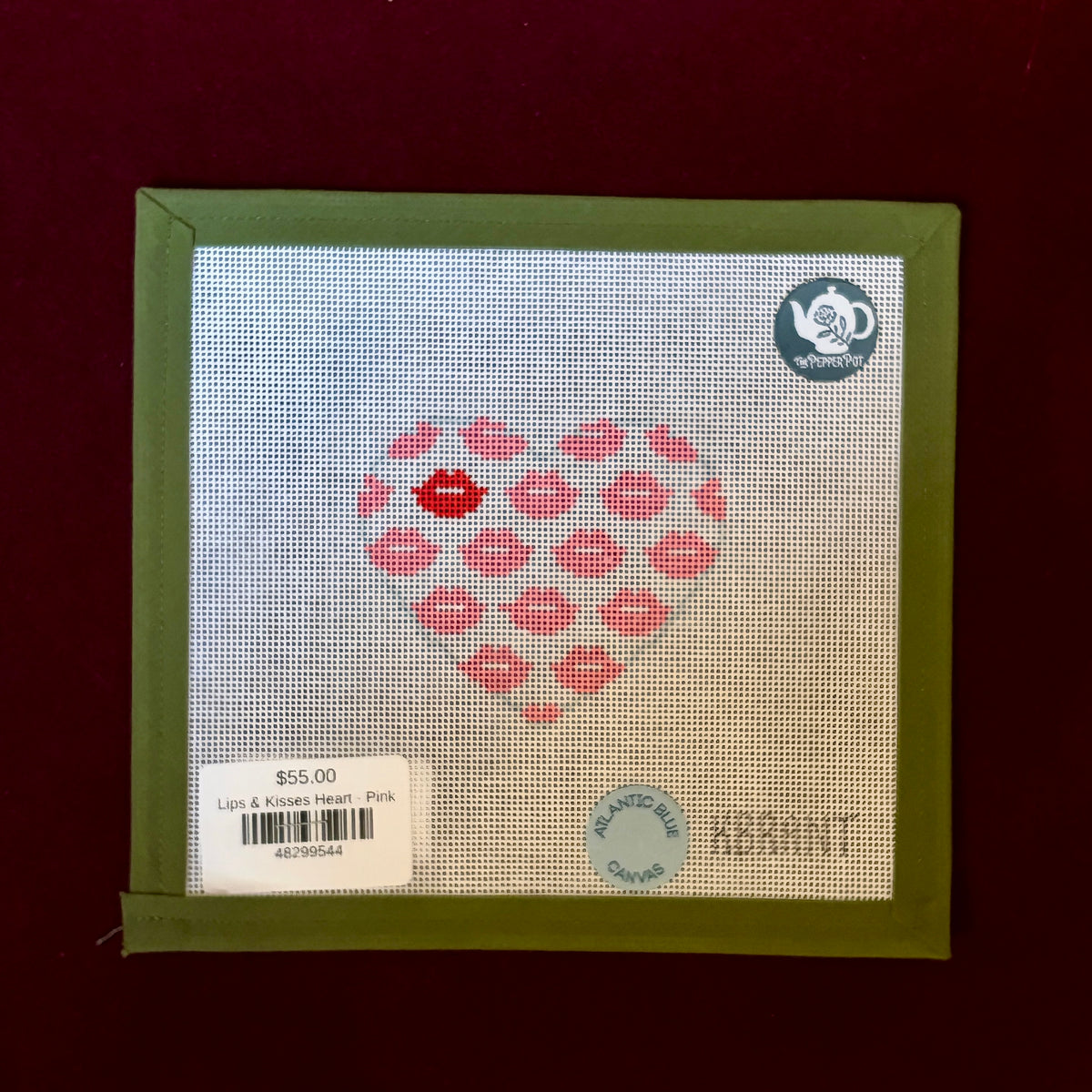 Lips & Kisses Heart - Pink-Needlepoint Canvas-Atlantic Blue Canvas-The Pepper Pot Barrington, IL