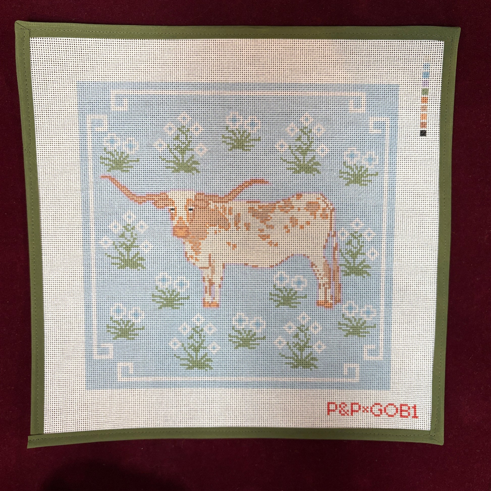 Longhorn Pillow-Needlepoint Canvas-Penny & Penny-The Pepper Pot Barrington, IL