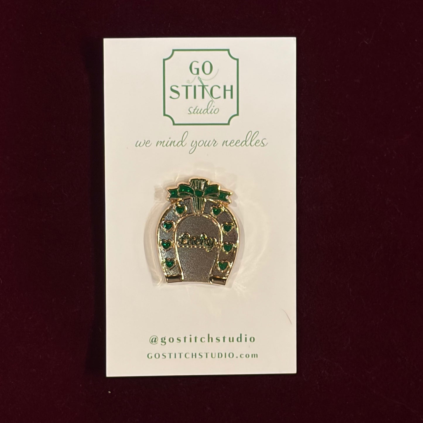 Lucky Heart Horseshoe - Emerald Glitter Needle Minder-Needle Minder-Go Stitch Studio-The Pepper Pot