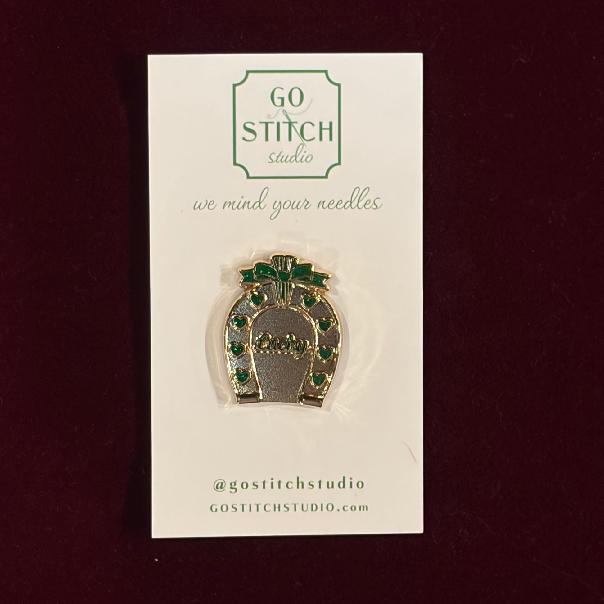 Lucky Heart Horseshoe - Emerald Glitter Needle Minder-Needle Minder-Go Stitch Studio-The Pepper Pot