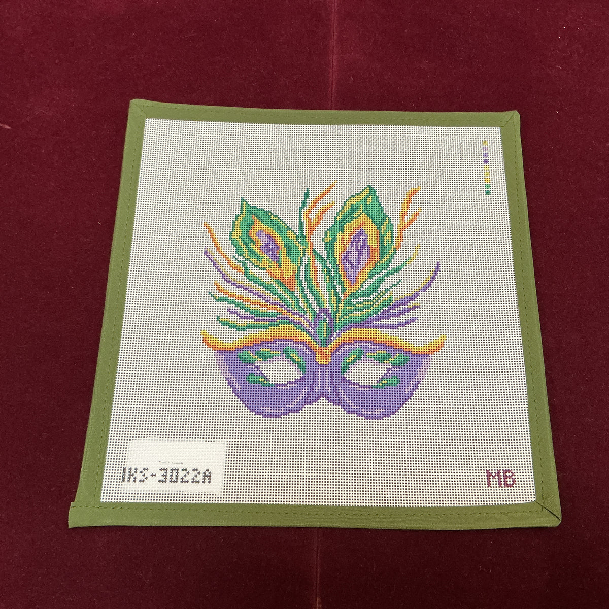 Mardi Gras Mask, Purple-Needlepoint Canvas-Initial K Studio-The Pepper Pot Barrington, IL