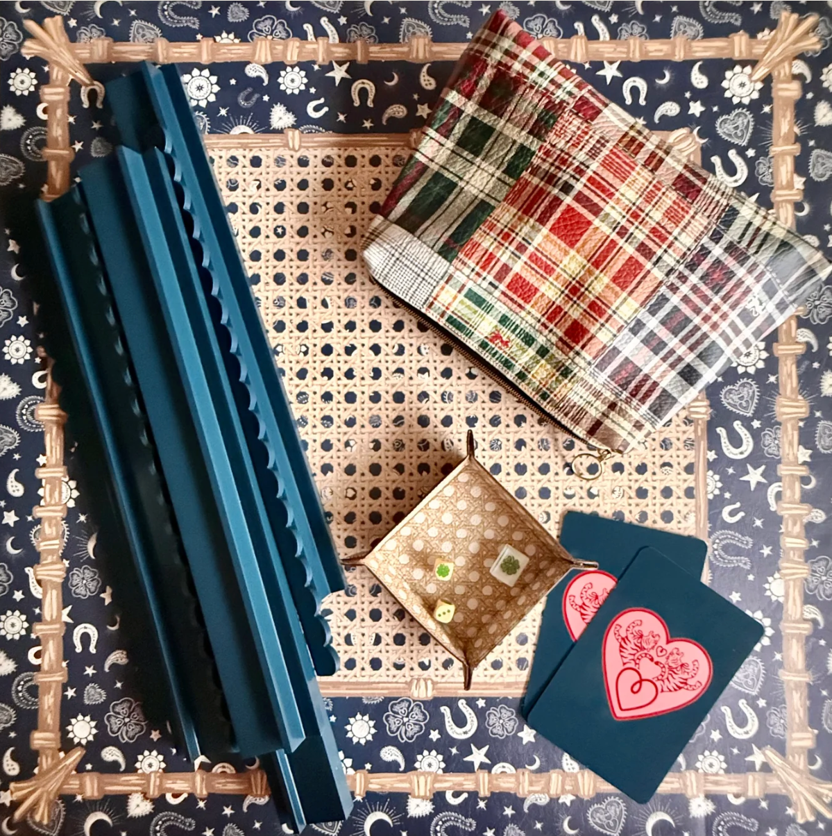Marine Blue Beechwood Mahjong Racks