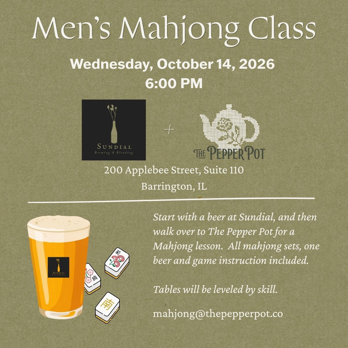 Men's Mahjong Class: October 14th - 6:00PM