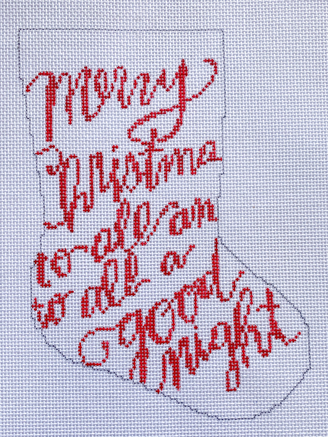Merry Christmas Ornament Sized Stocking Canvas August Trunk Show-Needlepoint Canvas-KCN Designers-The Pepper Pot Barrington, IL
