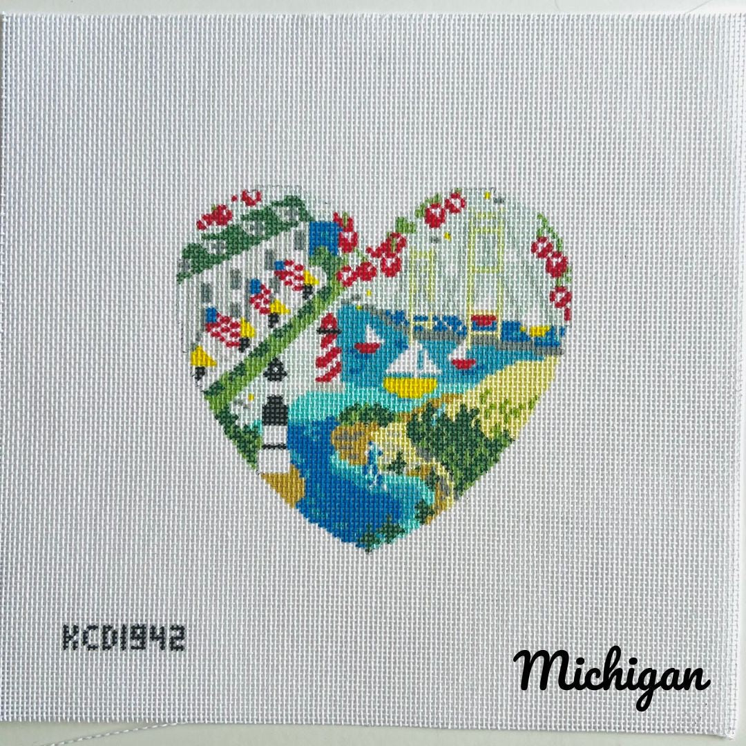 Michigan Heart August Trunk Show-Needlepoint Canvas-KCN Designers-The Pepper Pot Barrington, IL