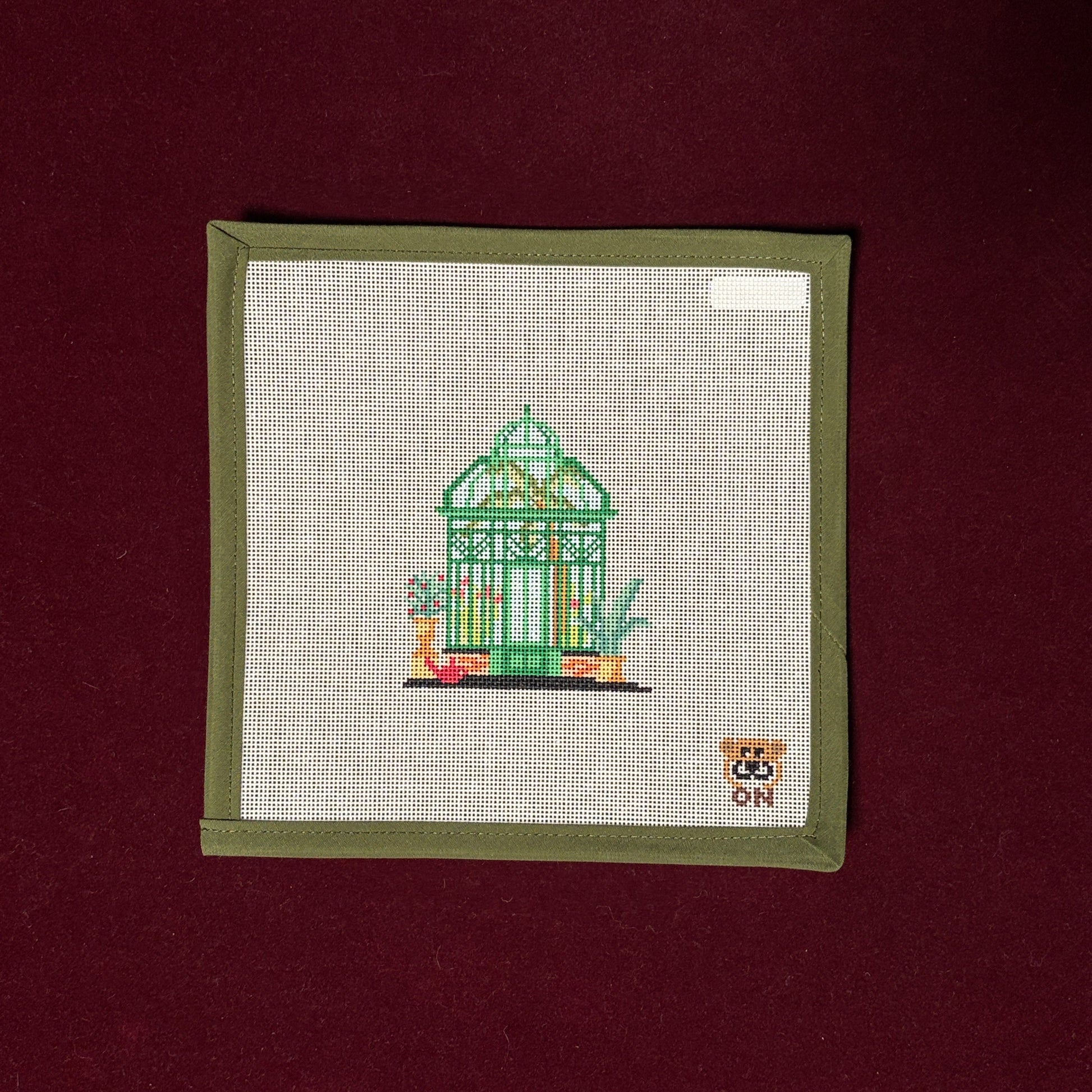 MidWest Village- Green House-Needlepoint Canvas-Otter Needlepoint-The Pepper Pot Barrington, IL