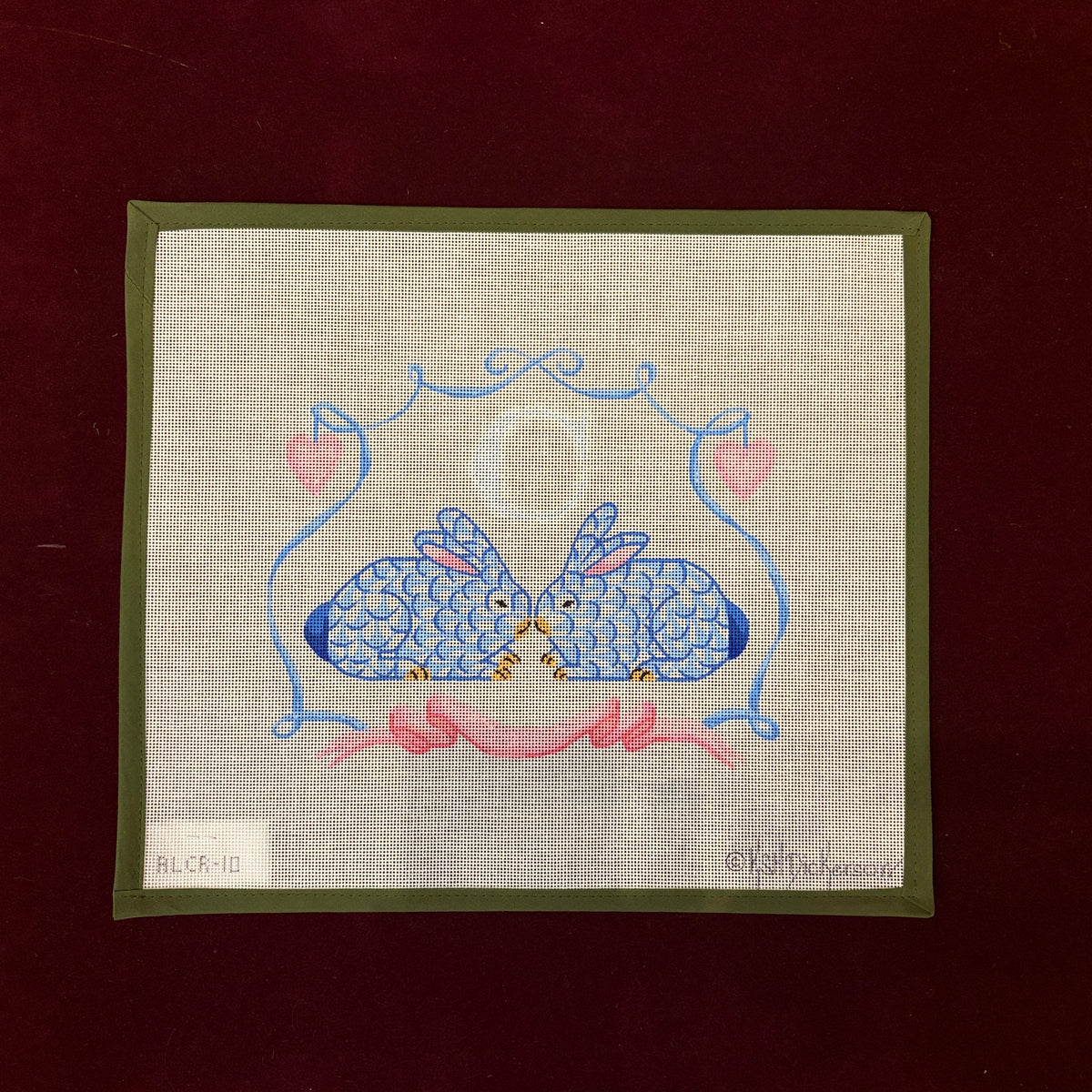 Monogram Crest, Bunnies-Needlepoint Canvas-Kate Dickerson-The Pepper Pot Barrington, IL