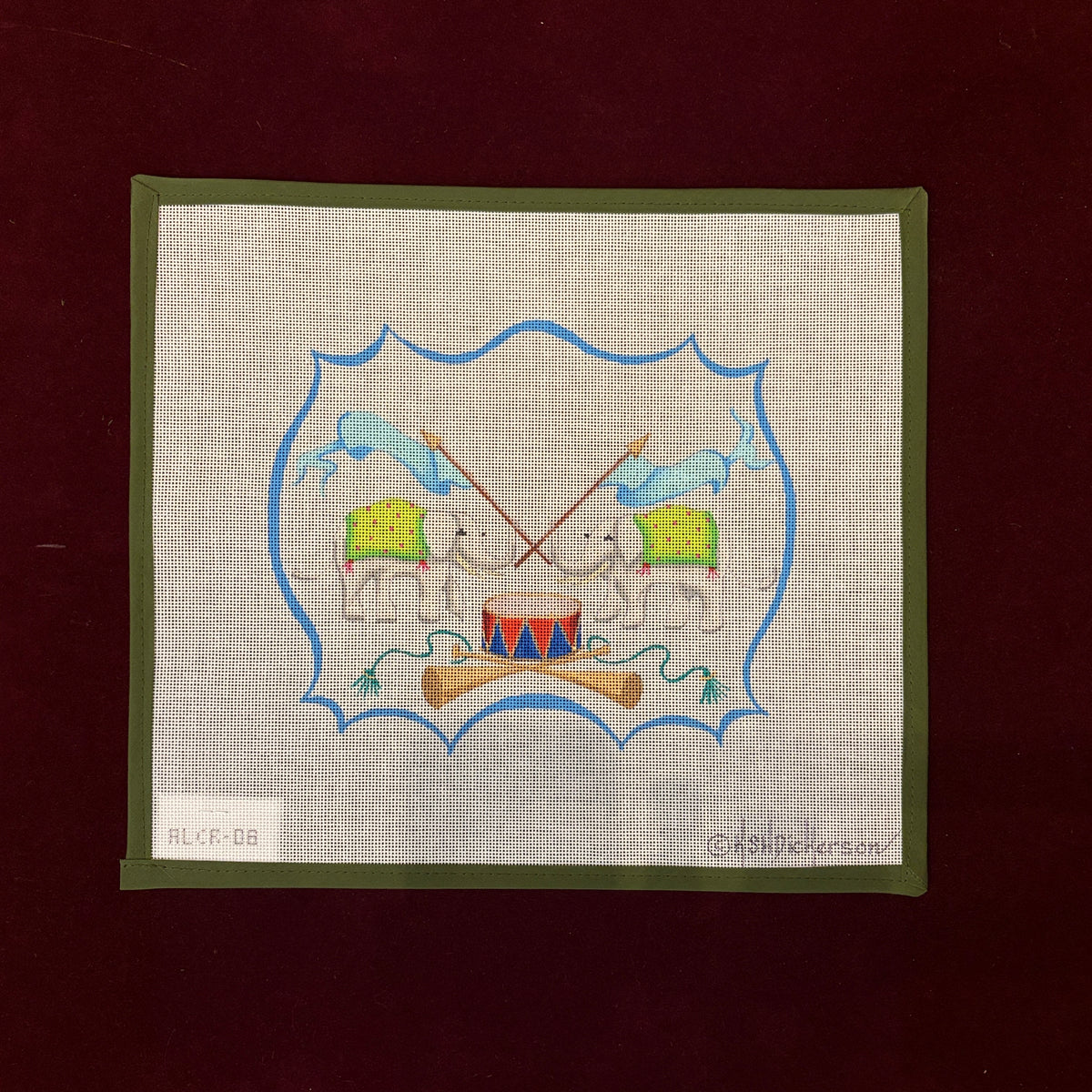 Monogram Crest, Elephants-Needlepoint Canvas-Kate Dickerson-The Pepper Pot Barrington, IL