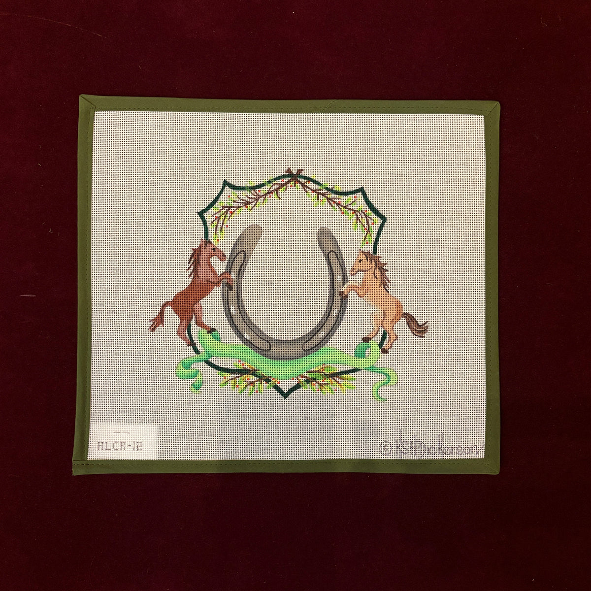 Monogram Crest, Horses-Needlepoint Canvas-Kate Dickerson-The Pepper Pot Barrington, IL
