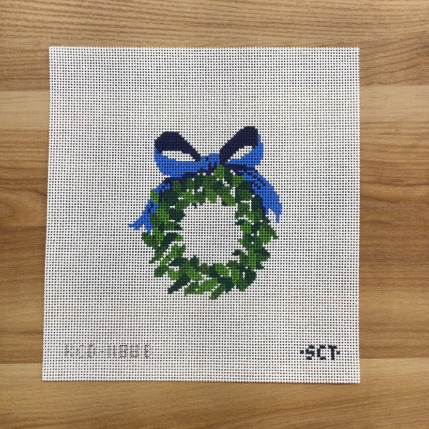 Monogrammable Wreath - Blue August Trunk Show-Needlepoint Canvas-KCN Designers-The Pepper Pot Barrington, IL