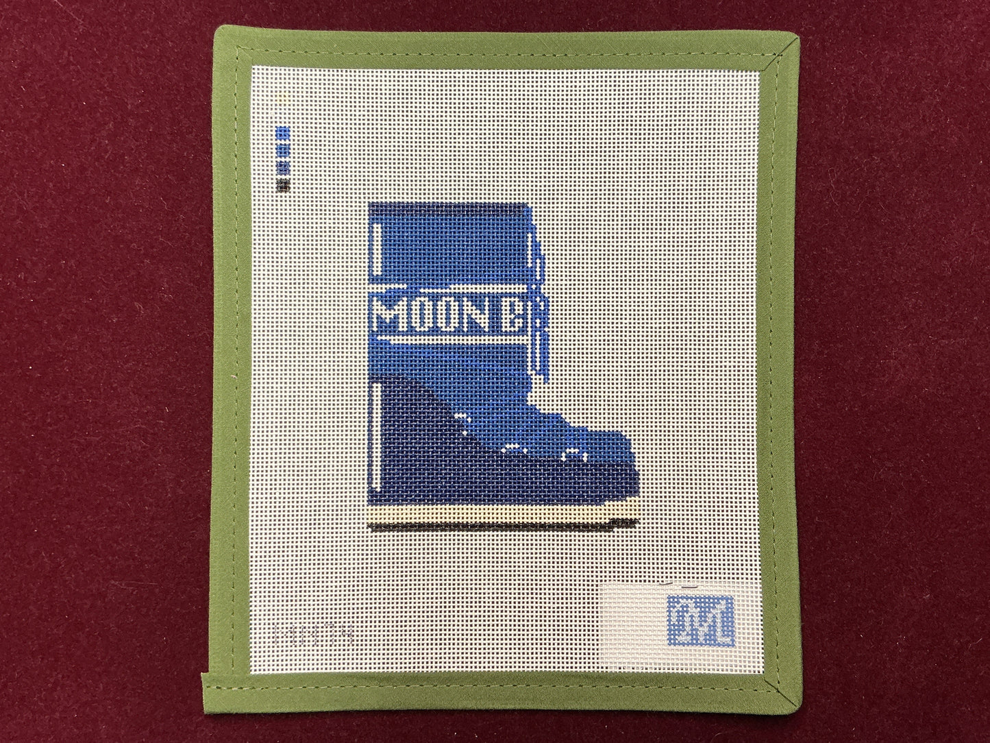 Moon Boot- Blue-Needlepoint Canvas-Maura Nolan Designs-The Pepper Pot Barrington, IL