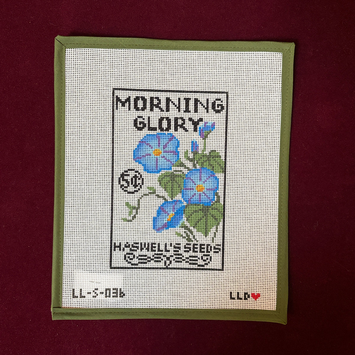Morning Glory Seed Packet (13 mesh)-Needlepoint Canvas-Laura Love Designs-The Pepper Pot Barrington, IL